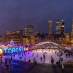 Toronto skating rink at night