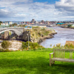 Photo of Saint John, New Brunswick, from a park near the Reversing Falls Bridge.